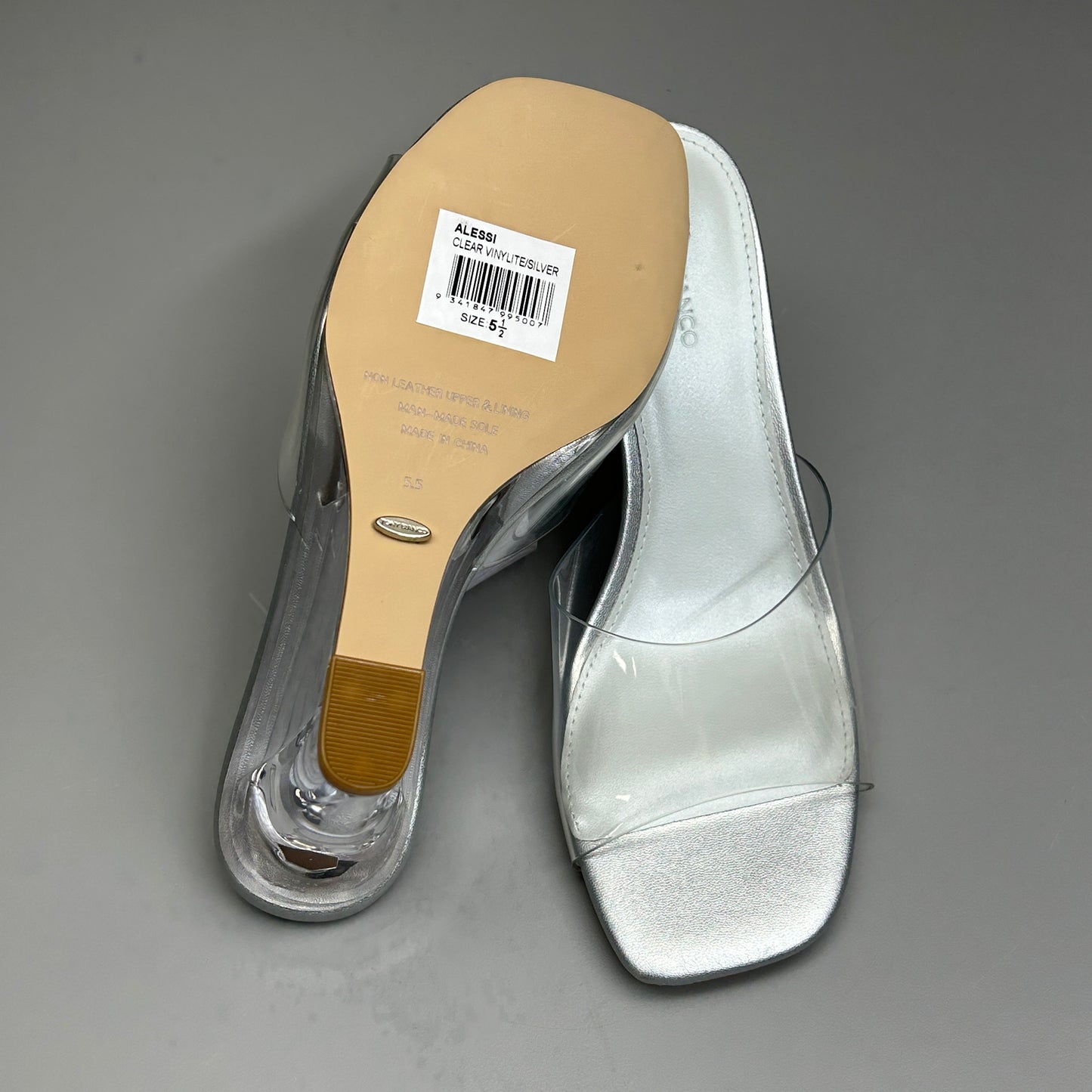 TONY BIANCO Alessi Clear Vinylite/Silver Wedges Women's Heels Sz 5.5 (New)