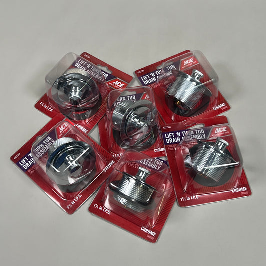 ACE 6-PACK of Lift 'n Turn Tub Drain Polished Metal Assembly 1-1/2 in.  (New)