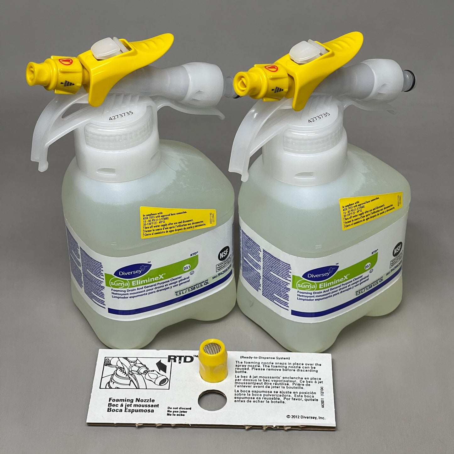 ZA@ DIVERSEY Suma Eliminex Foaming Drain & General Purpose Cleaner 10-PK x 1.5L 94266308 (New) A