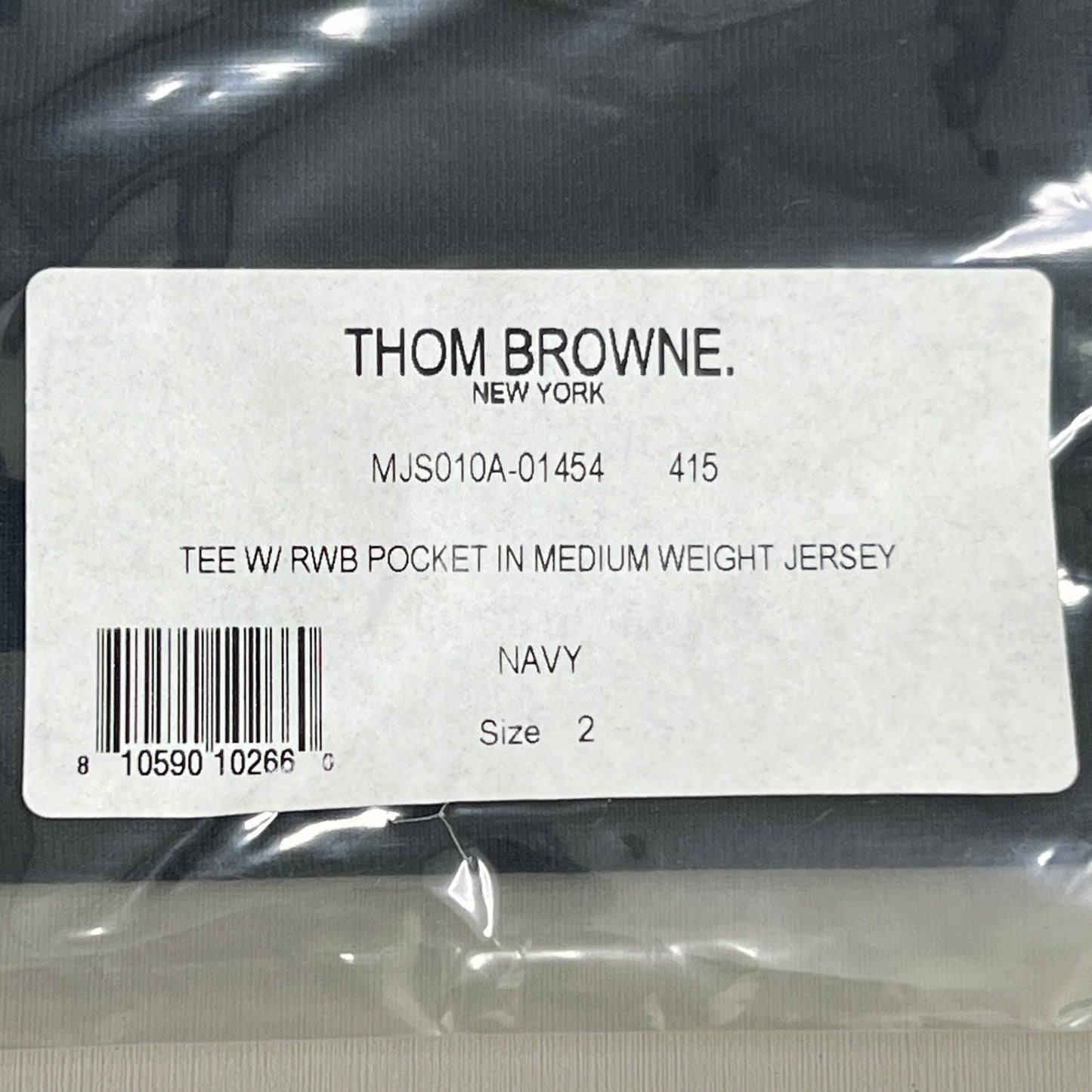 THOM BROWNE Short Sleeve RWB Pocket Tee in Medium Weight Jersey Cotton Navy Size 2(New)