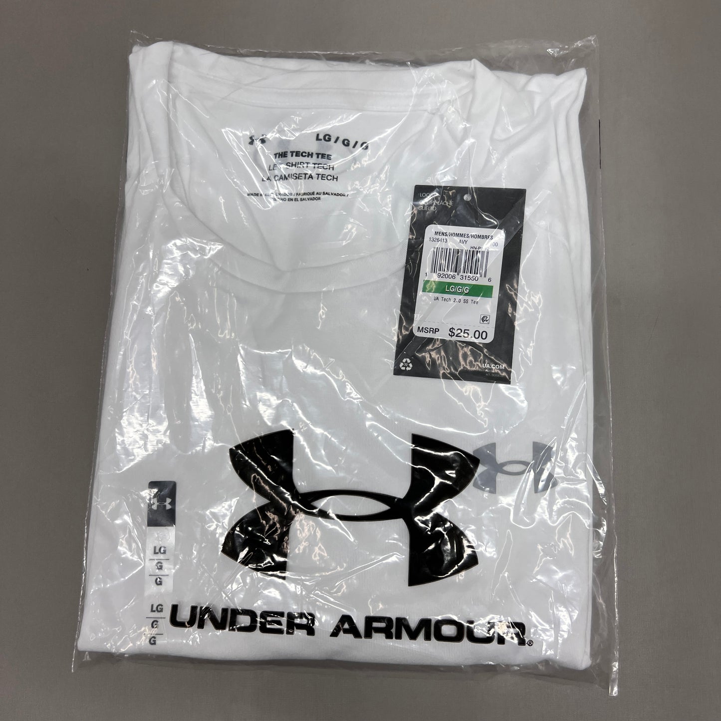 UNDER ARMOUR Tech 2.0 Short Sleeve Tee Men's White / Overcast Gray Sz L 1326413 (New)