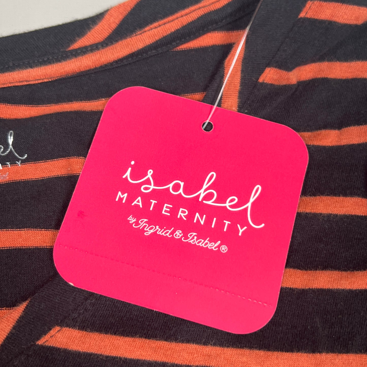 Z@ ISABEL MATERNITY Orange & Black V-Neck Striped Long Sleeve Top Size Small (New)