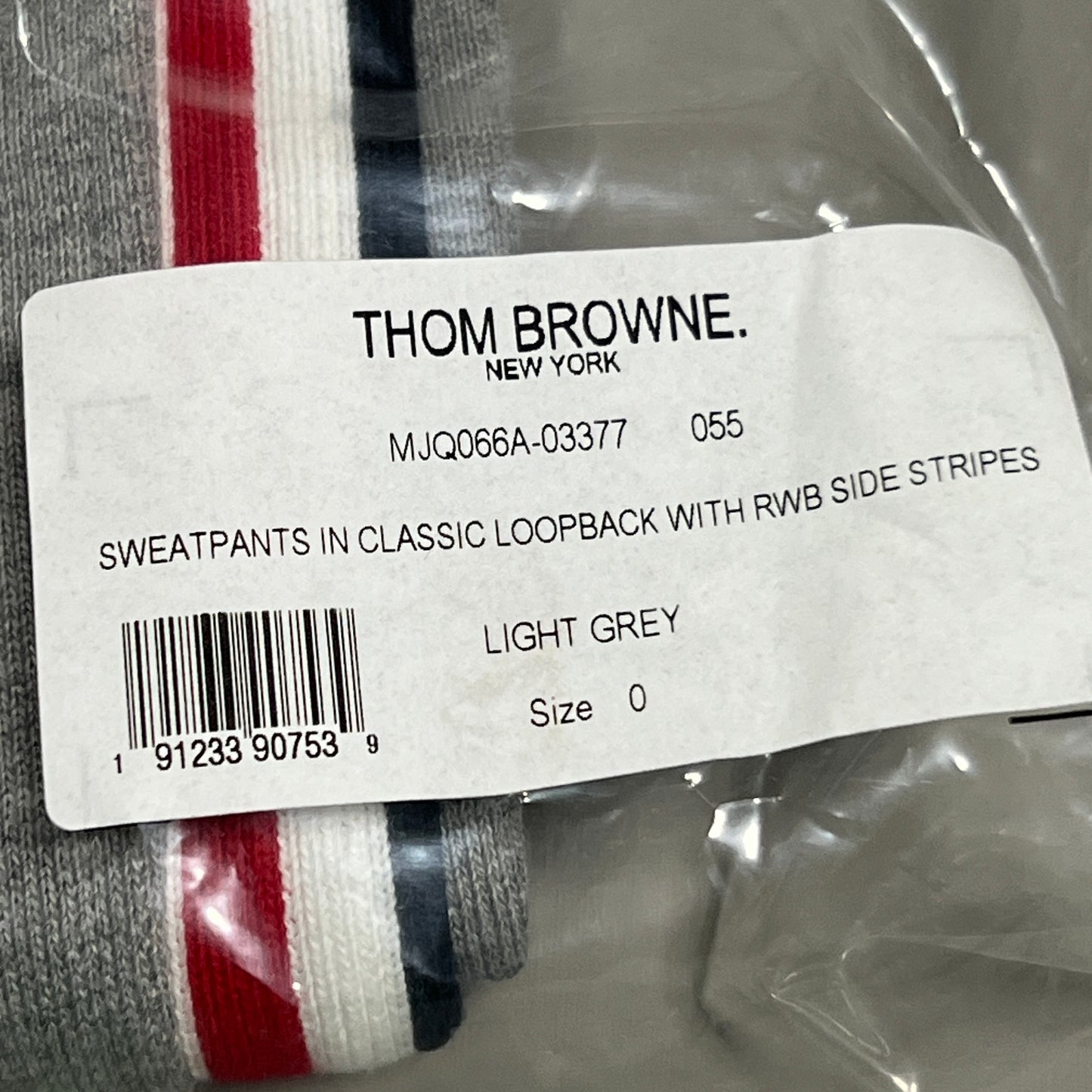 THOM BROWNE Sweat Pants in Classic LoopBack w/RWB Side Stripes Light Grey Size 0 (New)