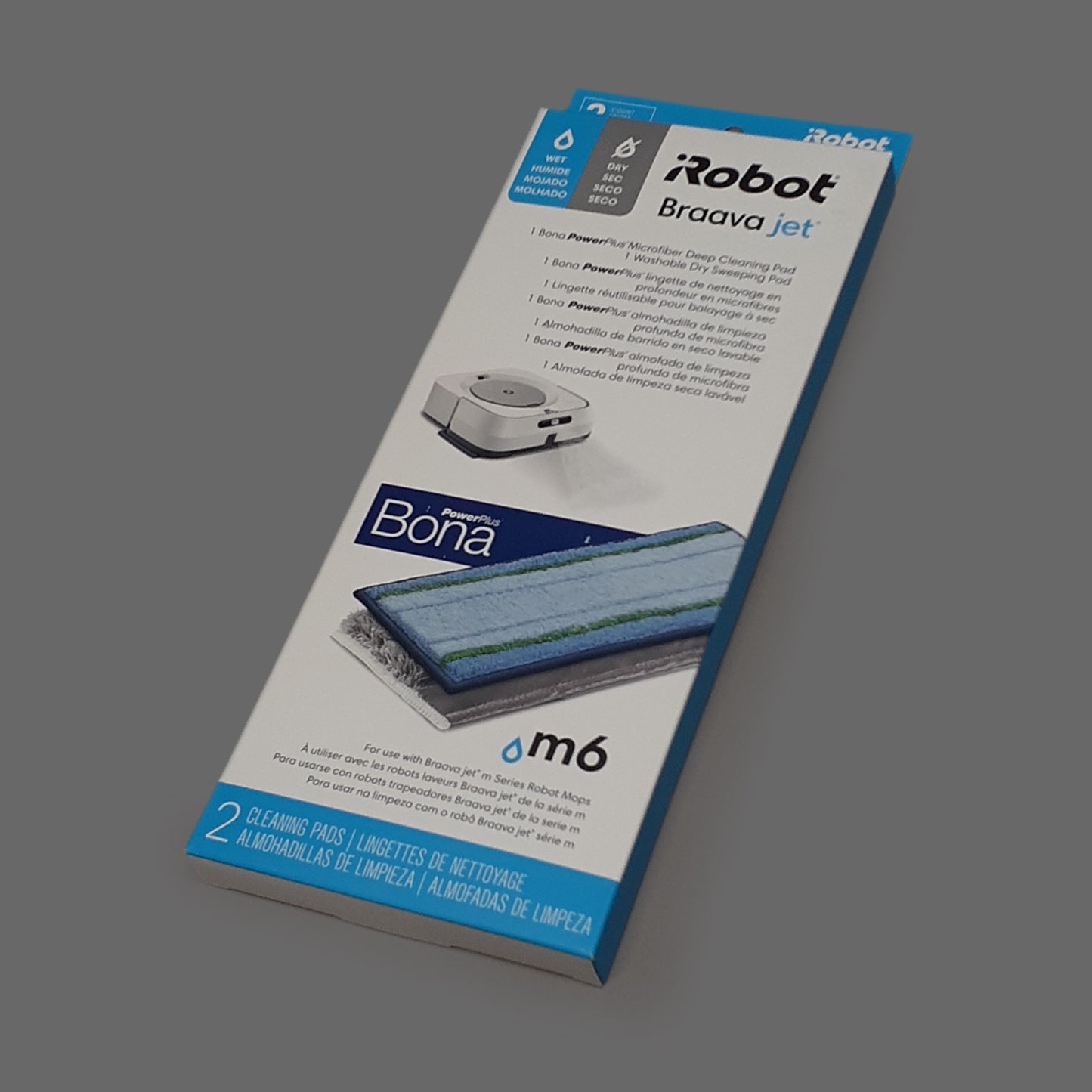 IROBOT Brava Jet Cleaning Pads Comes w/ 1 Wet pad & 1 Dry Pad OEM Blue/Grey (New)