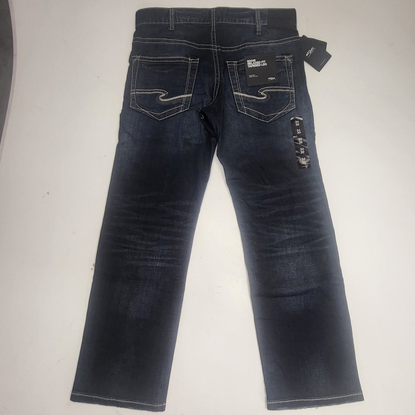 SILVER JEANS CO. Eddie Tapered Leg Relaxed Fit Sz 34/30 Indigo M42995RAS454