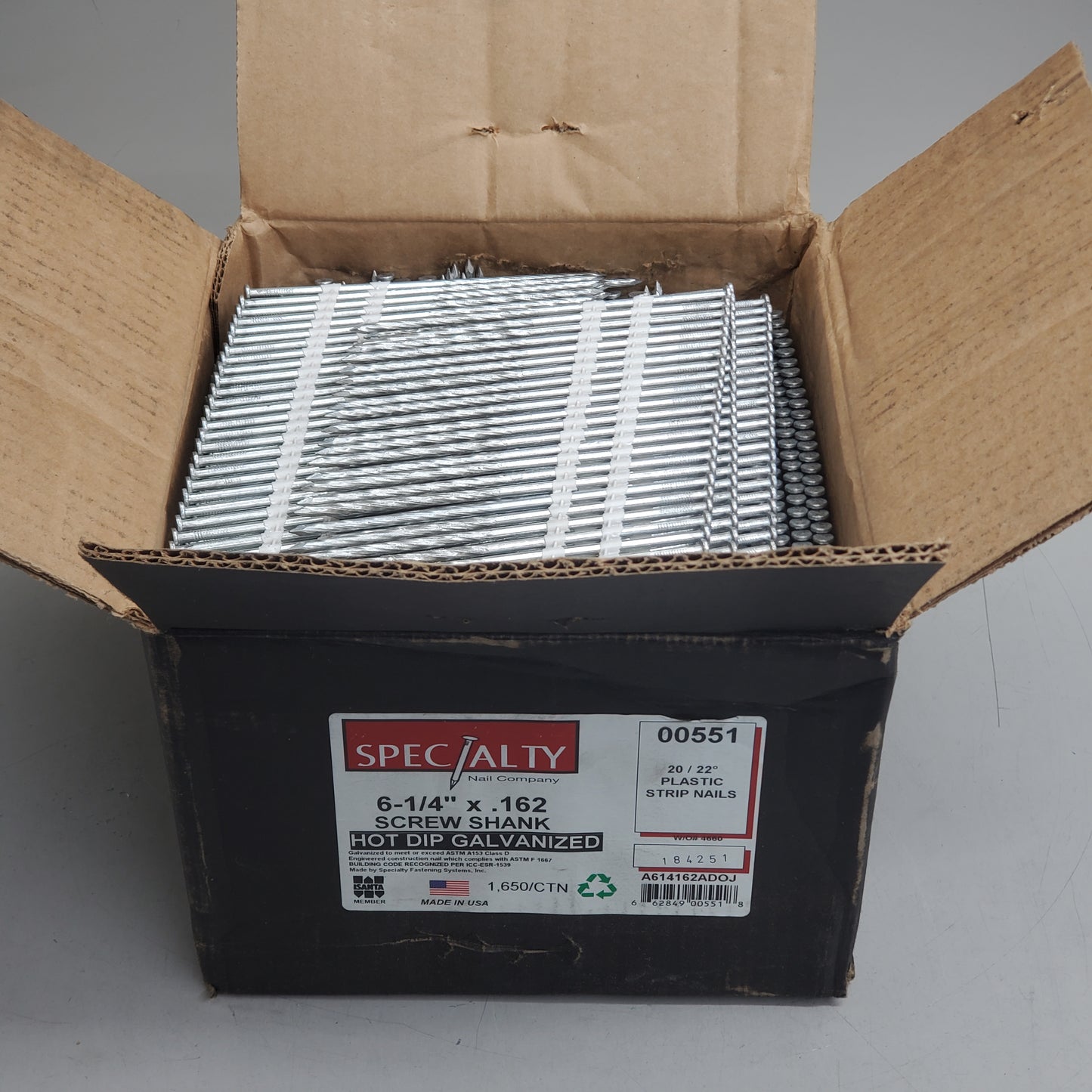 SPECIALTY Hot Dip Galvanized Plastic Strip Nails Screw Shank 6-1/4"x.162 A614162ADOJ