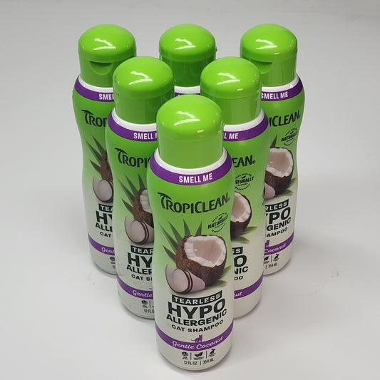TROPICLEAN (6 PACK) Tearless Hypo Allergenic Cat Shampoo Gentle Coconut 12 oz