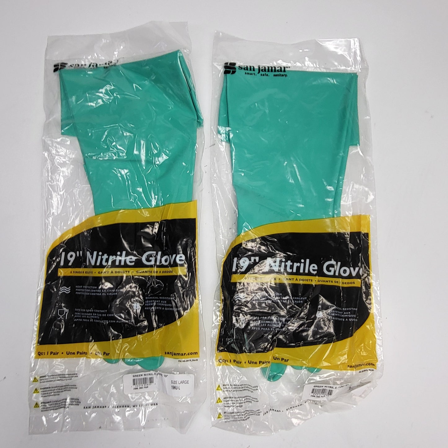 SAN JAMAR (2 PACK) Flexible Nitrile Rubber Dishwashing Gloves 19" Green 19NU-L