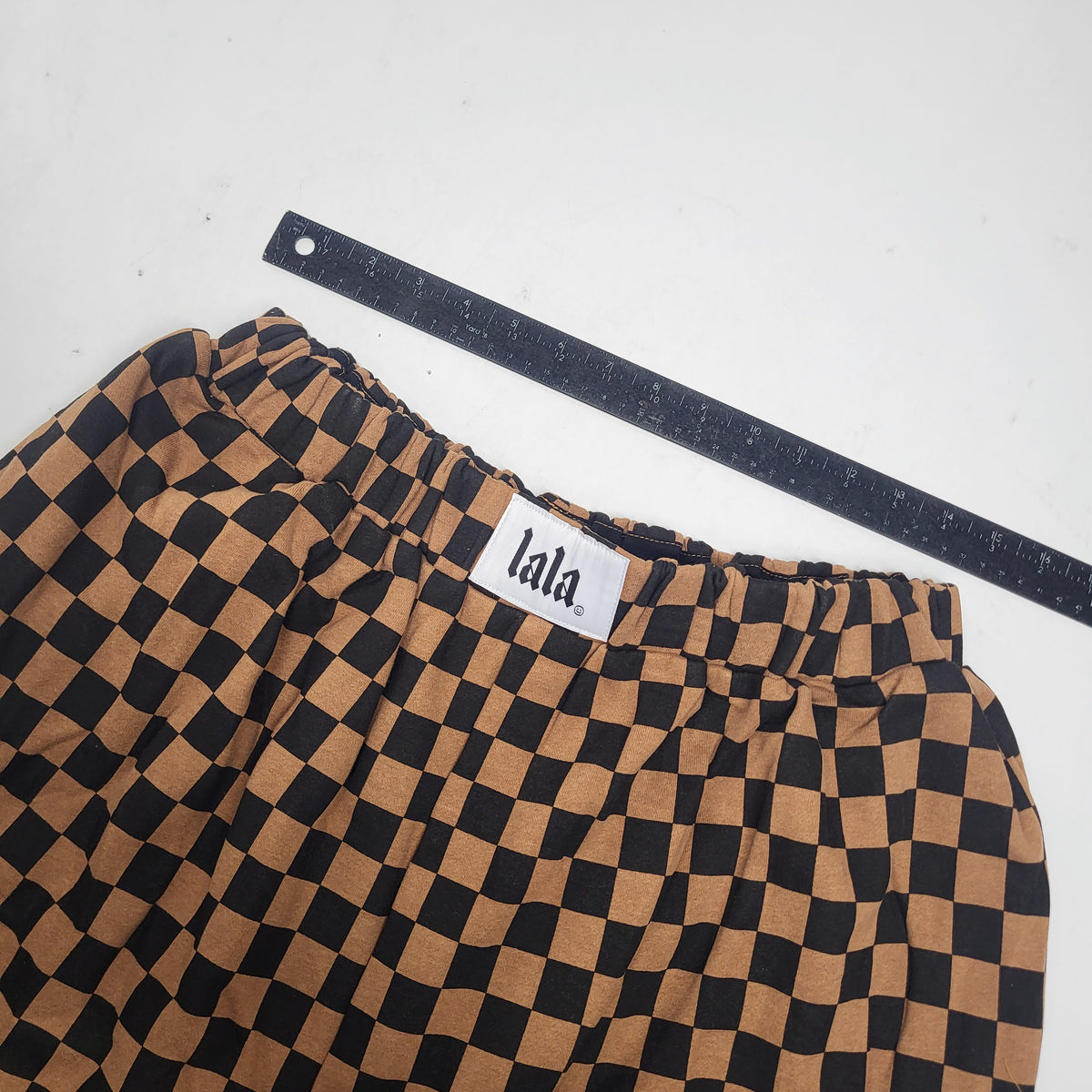 DRESSED IN LALA Rocky Harem Baggy Pants  SZ L Caramel + Black Checkerboard