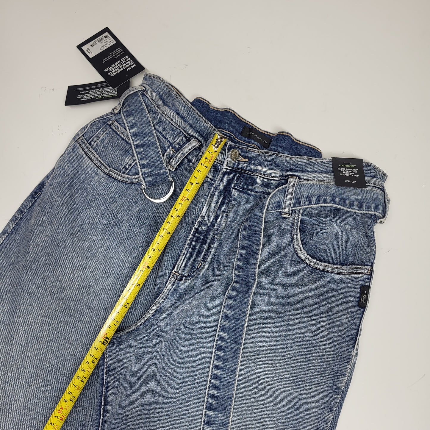 SILVER JEANS CO. Paper Bag Crop High Rise Straight Eco Friendly Sz 33/27 Indigo