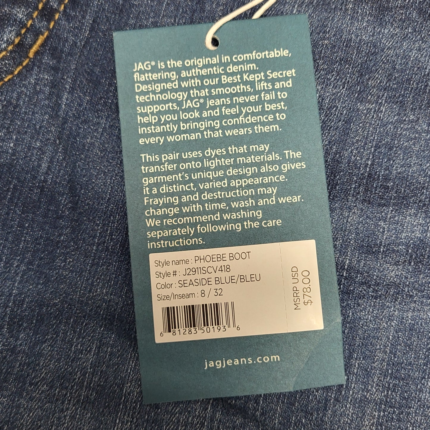 JAG Phoebe High Rise Bootcut Jeans Women's Sz 8/32 Seaside Blue J2911SCV418
