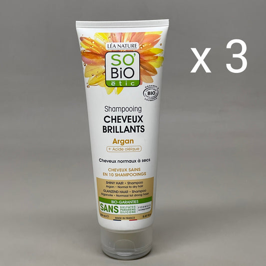 SO BIO ETIC (3-PACK) Shampooing Cheveux Brilliants Argan Shiny Hair Shampoo 8.45 FL OZ (New)