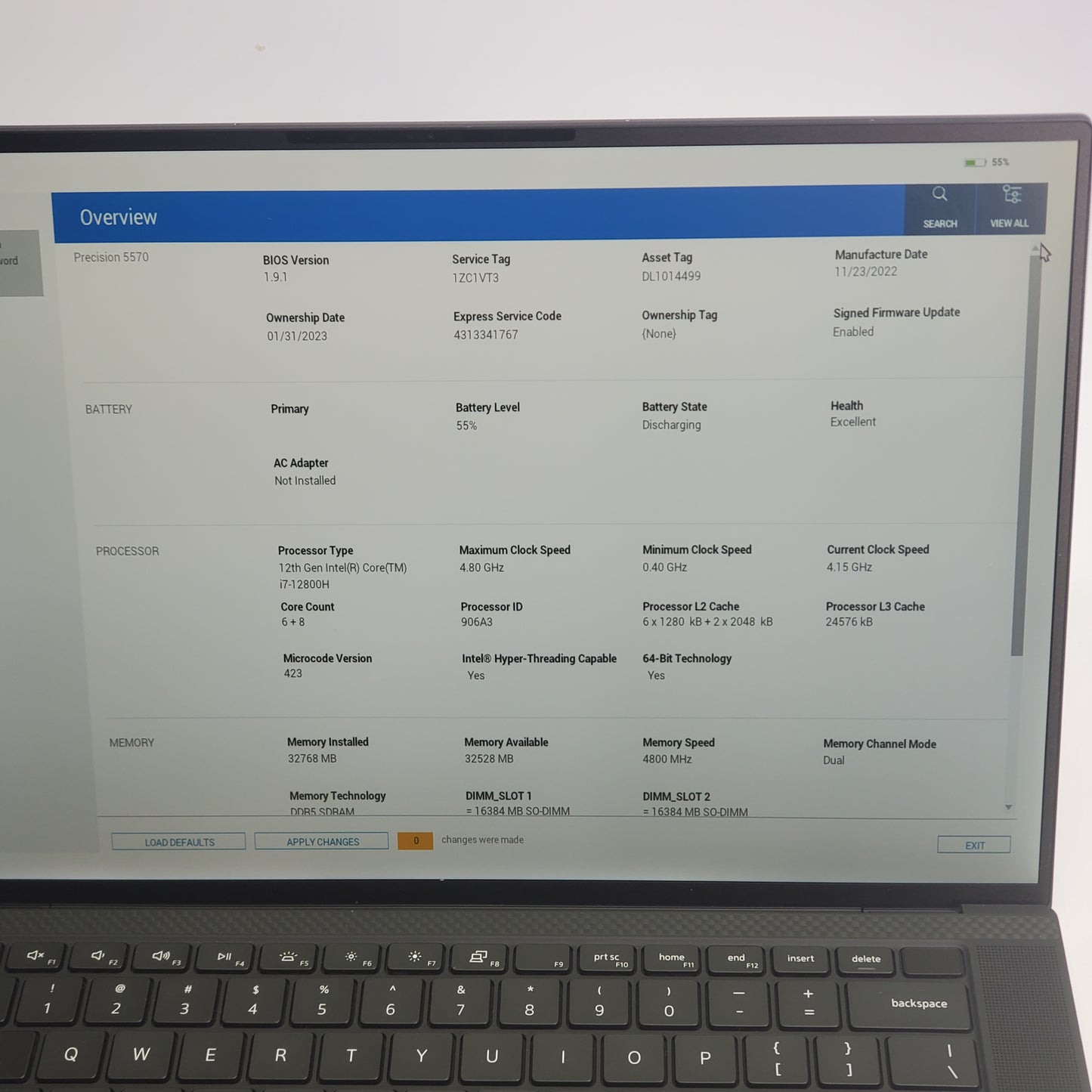 DELL Precision 5570 I7-12800H 32GB RAM Laptop Mobile Workstation 15" Grey P91F  (Pre-Owned) Without OS & Accessories