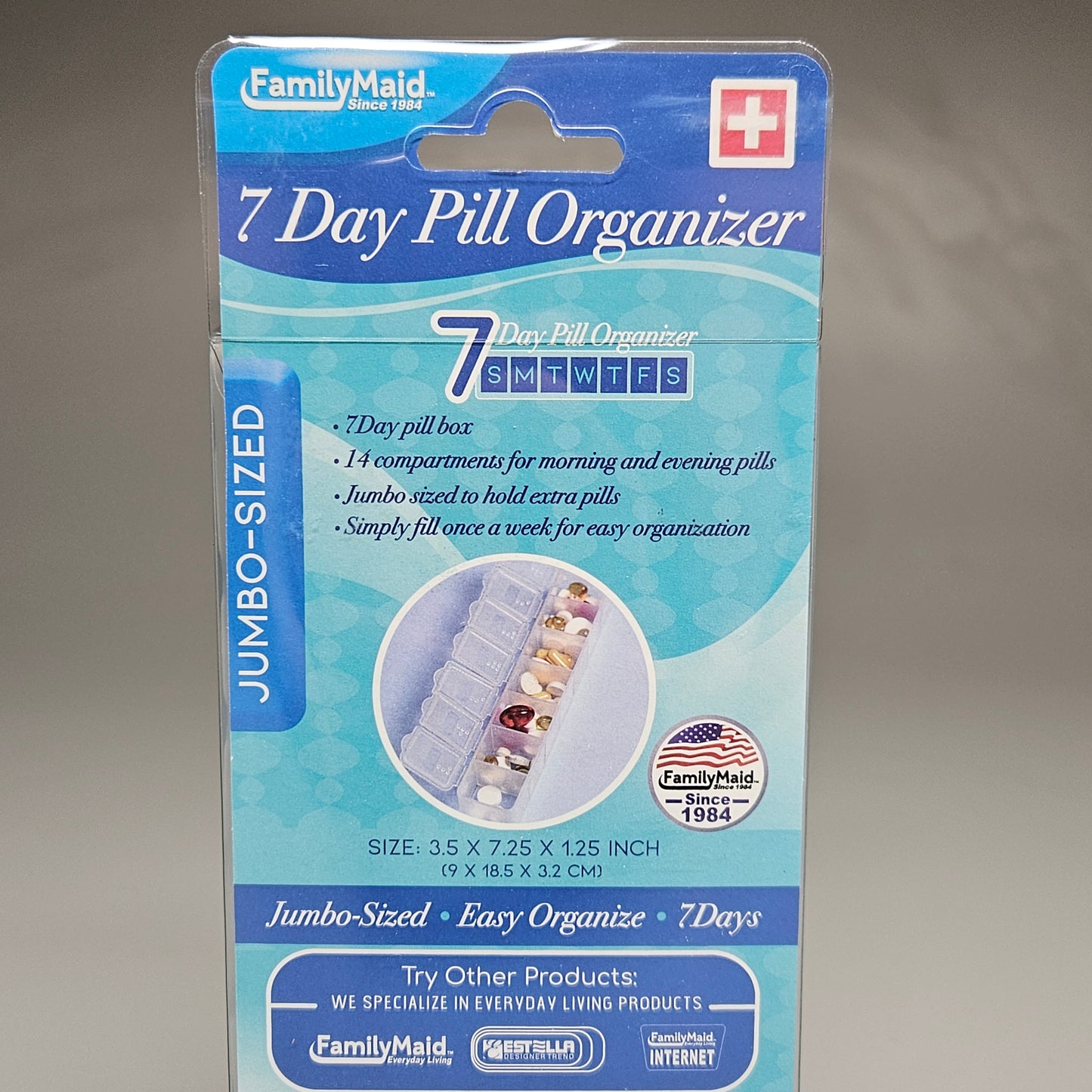 FAMILYMAID (2 PACK) 7-Day Pill Organizer 14 Compartments! Easy Organize Jumbo Size