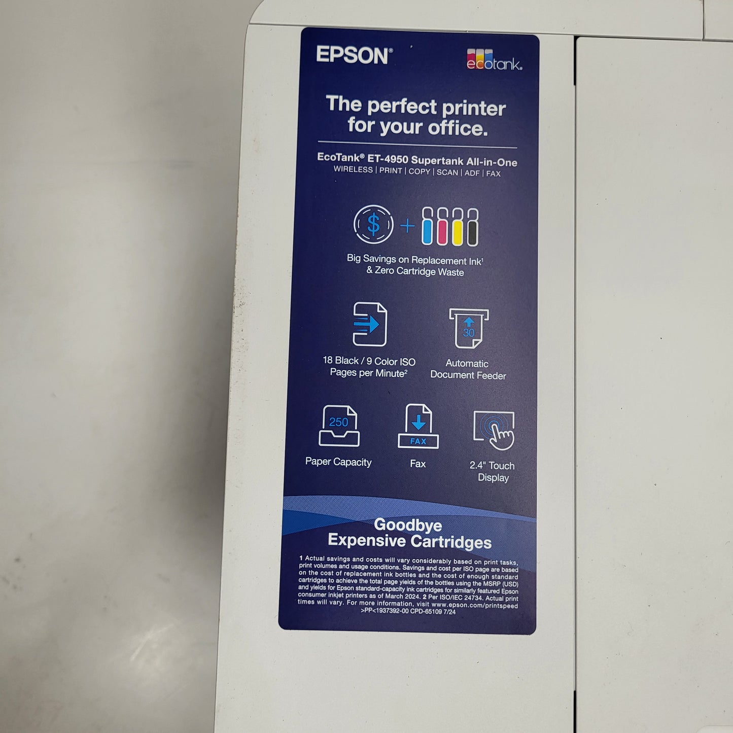 EPSON Ecotank Wireless All-in-one Color Supertank Printer White ET-4950