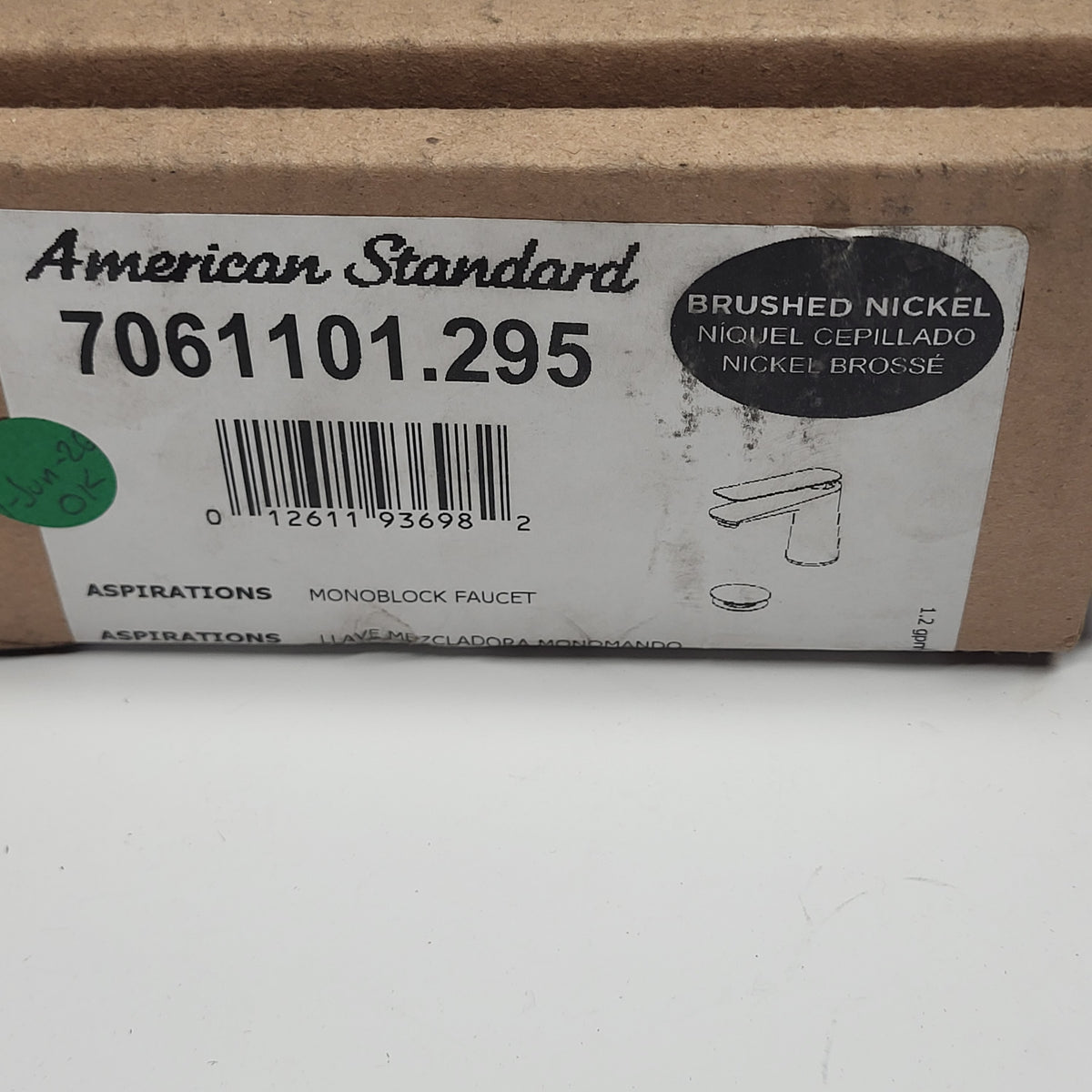 AMERICAN STANDARD Aspirations Monoblock Lavatory Faucet Brushed Nickel 7061101.295