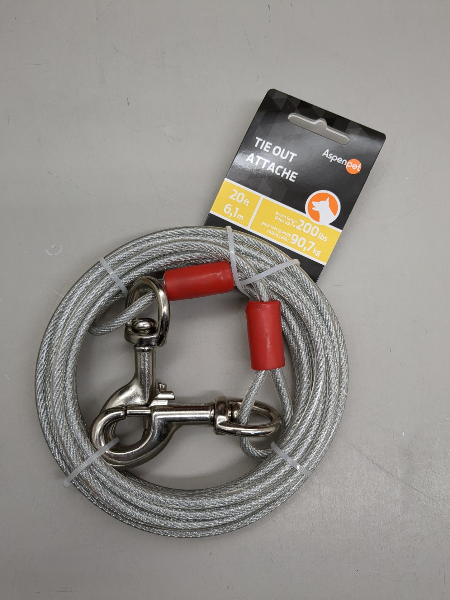 ZA@ ASPENPET Tie Out Cable 20' for Large Dogs up to 200 lbs. W/ Swivel Snap Hooks CCZJ23280G A