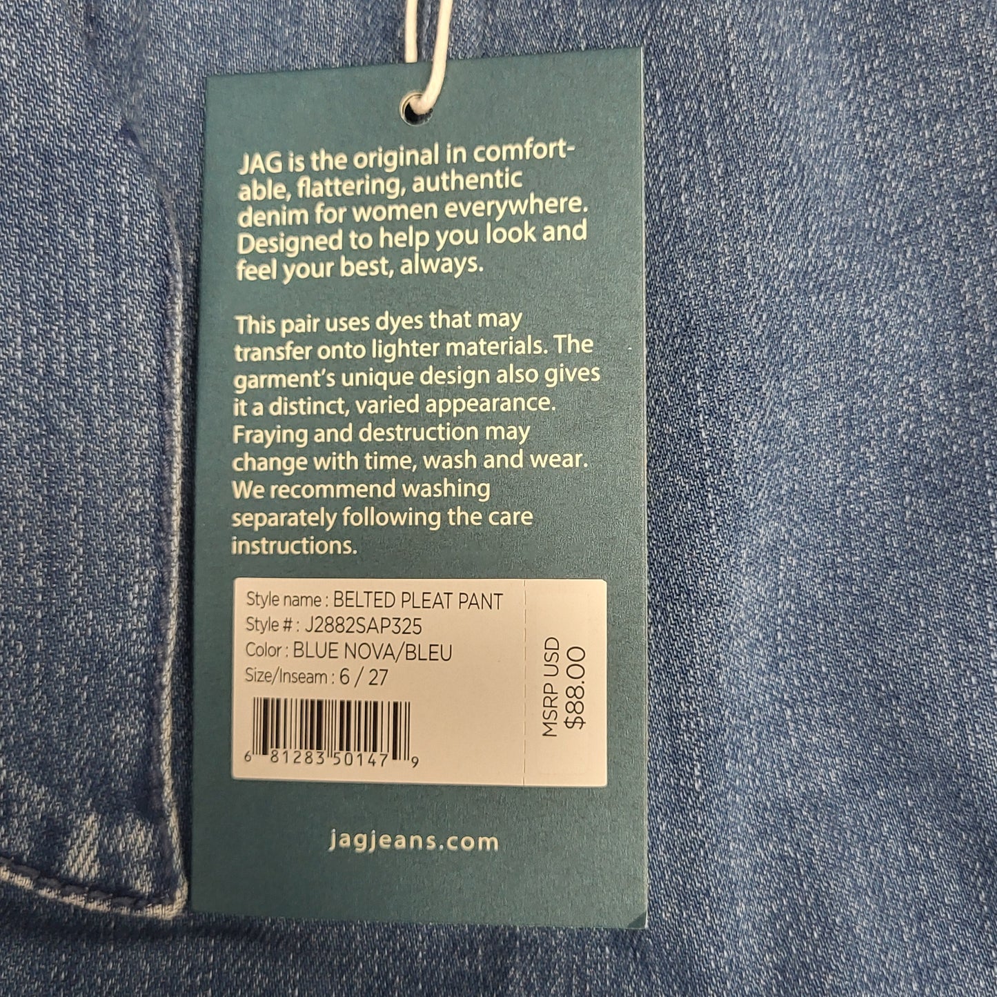 JAG Belted Pleat High Rise Tapered Ankle Womens Sz 6/27 Blue Nova J2882SAP325
