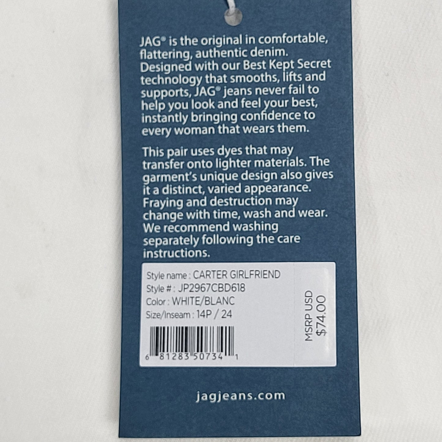 JAG Carter Mid-Rise Smoothing Girlfriend Womens Sz 14P/24 White JP2967CBD618