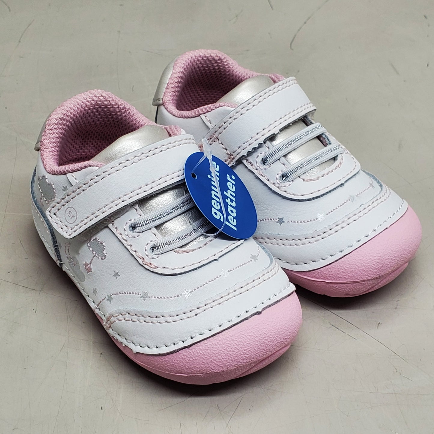 STRIDE RITE Sm Adalyn Shoes Toddler SZ 4.5W White/Silver/Pink BG000701