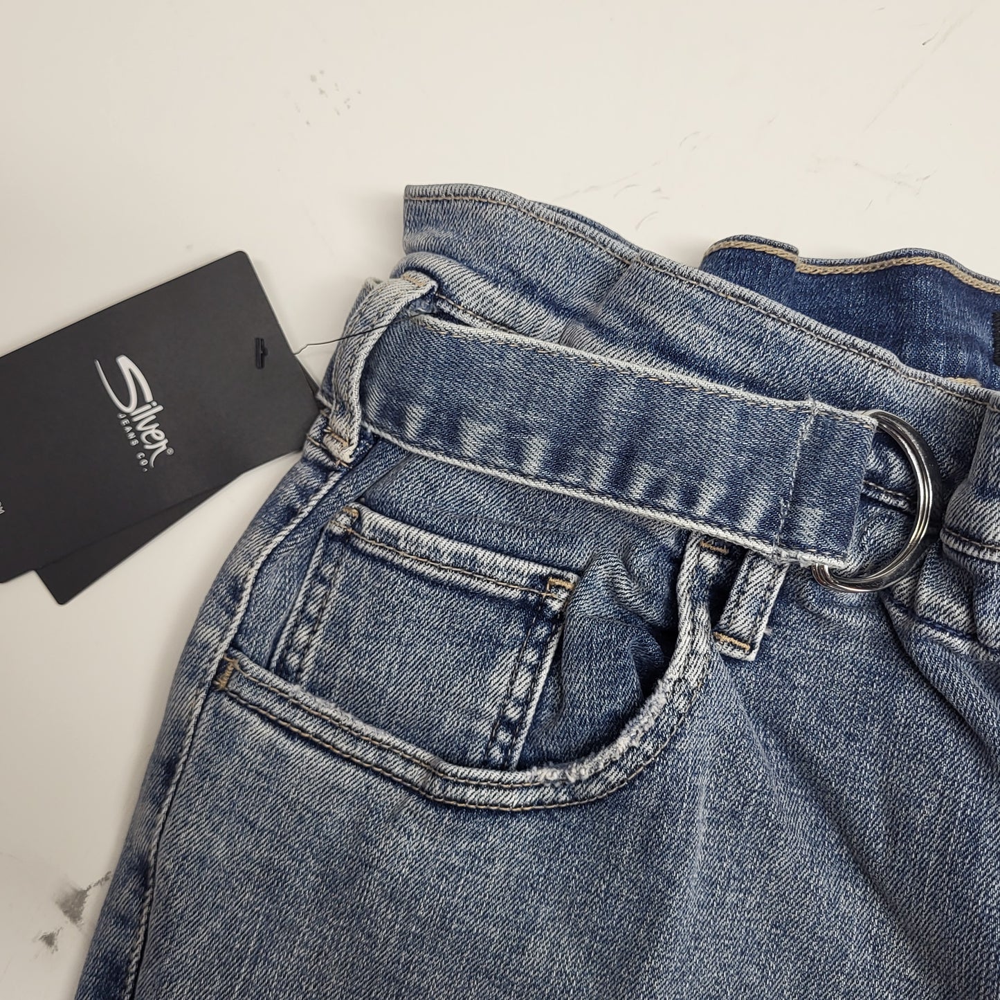 SILVER JEANS CO. Paper Bag Crop High Rise Straight Eco Friendly Sz 33/27 Indigo