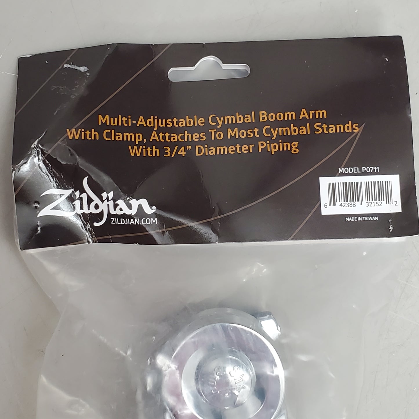 ZILDJIAN Multi-Adjustable Cymbal Boom Arm W/ Clamp 3/4" Dia Piping Grey