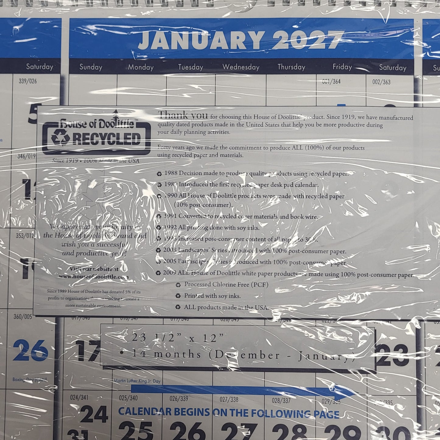 HOUSE OF DOOLITTLE (3 PACK) Recycled 3-month Wall Calendar Horizontal 26"X12.5"