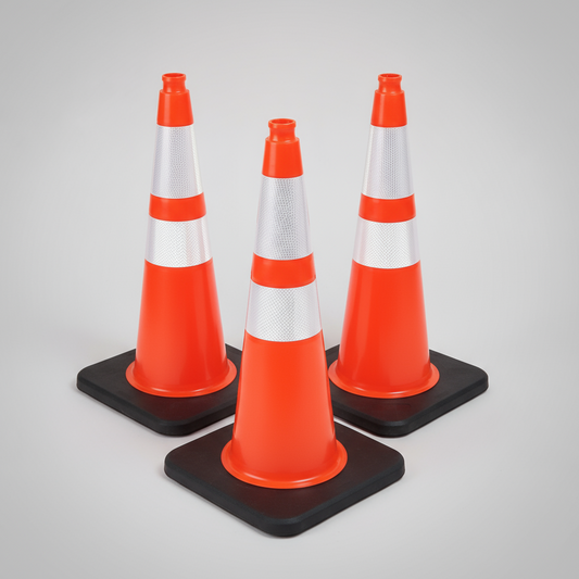 TRAFFIC KONTROL (3 Pack) Heavy Duty Reflective Cone 28" Tall 14" Base Orange