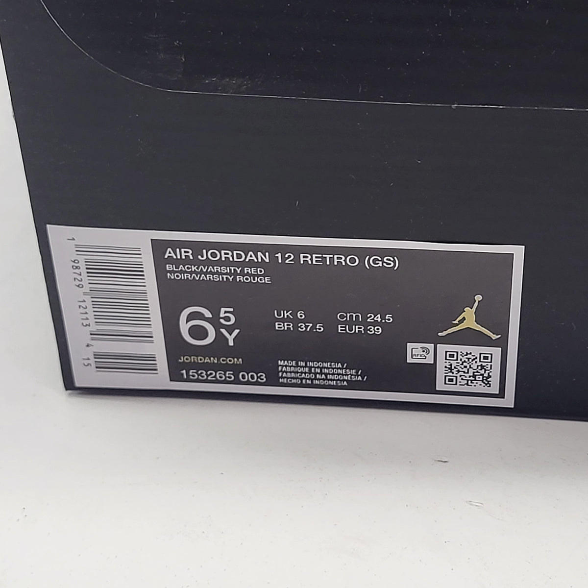 NIKE Jordan 12 Retro Bloodline Kids Sz 6.5Y Black/Varsity Red 151186 003