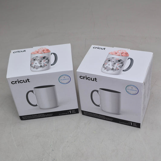 CRICUT (2) Beveled Ceramic Mug Blank 15 oz White/Gray 2009330