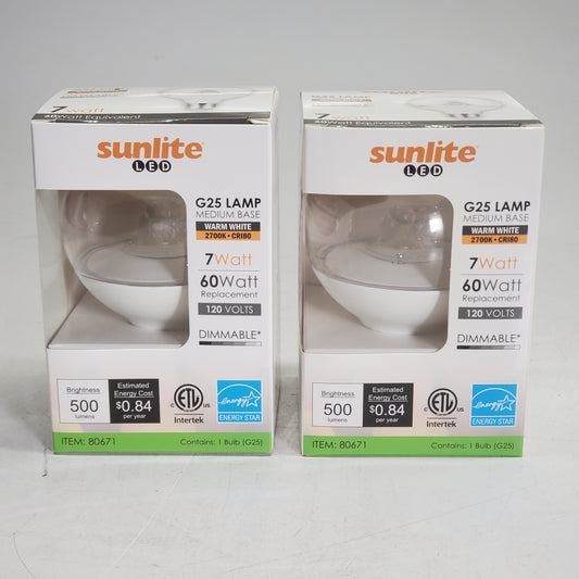 SUNLITE (2 PACK) Led Dimmable Globe Light Bulb G25 E26 120V Clear/2700K 80671