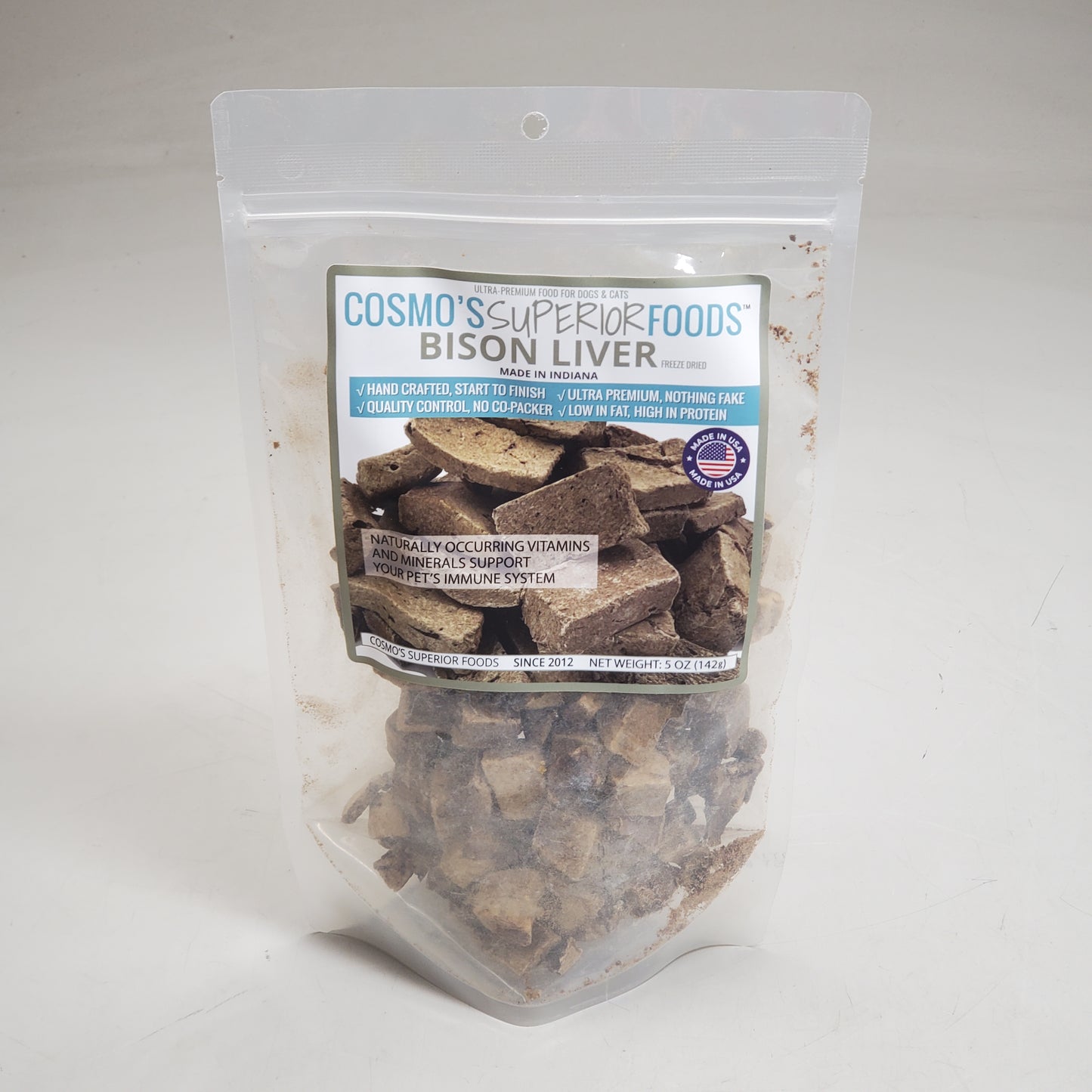 COSMO'S SUPERIOR FOODS Freeze Dried Bison Liver Cat & Dog Food 5 oz BB 02/26