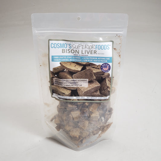 COSMO'S SUPERIOR FOODS Freeze Dried Bison Liver Cat & Dog Food 5 oz BB 02/26