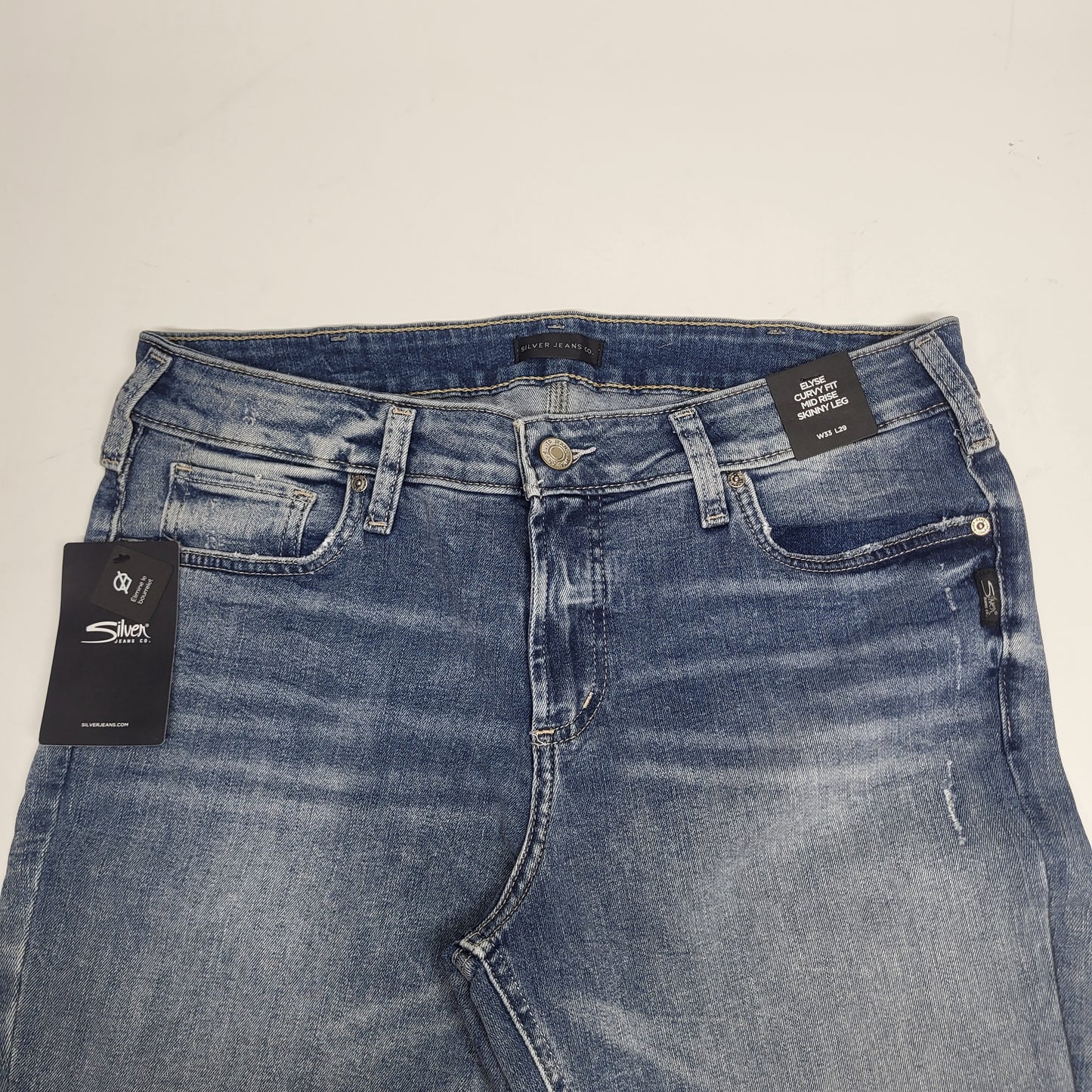 SILVER JEANS CO. Elyse Mid Rise Skinny Leg Sz 33/29 Light Indigo L03116EPX291