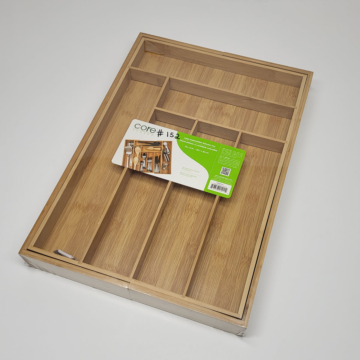 CORE BAMBOO Large Expandable Flatware Tray Organic Bamboo 18"x13" FWETXL411