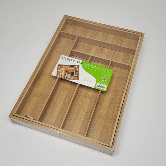 CORE BAMBOO Large Expandable Flatware Tray Organic Bamboo 18"x13" FWETXL411