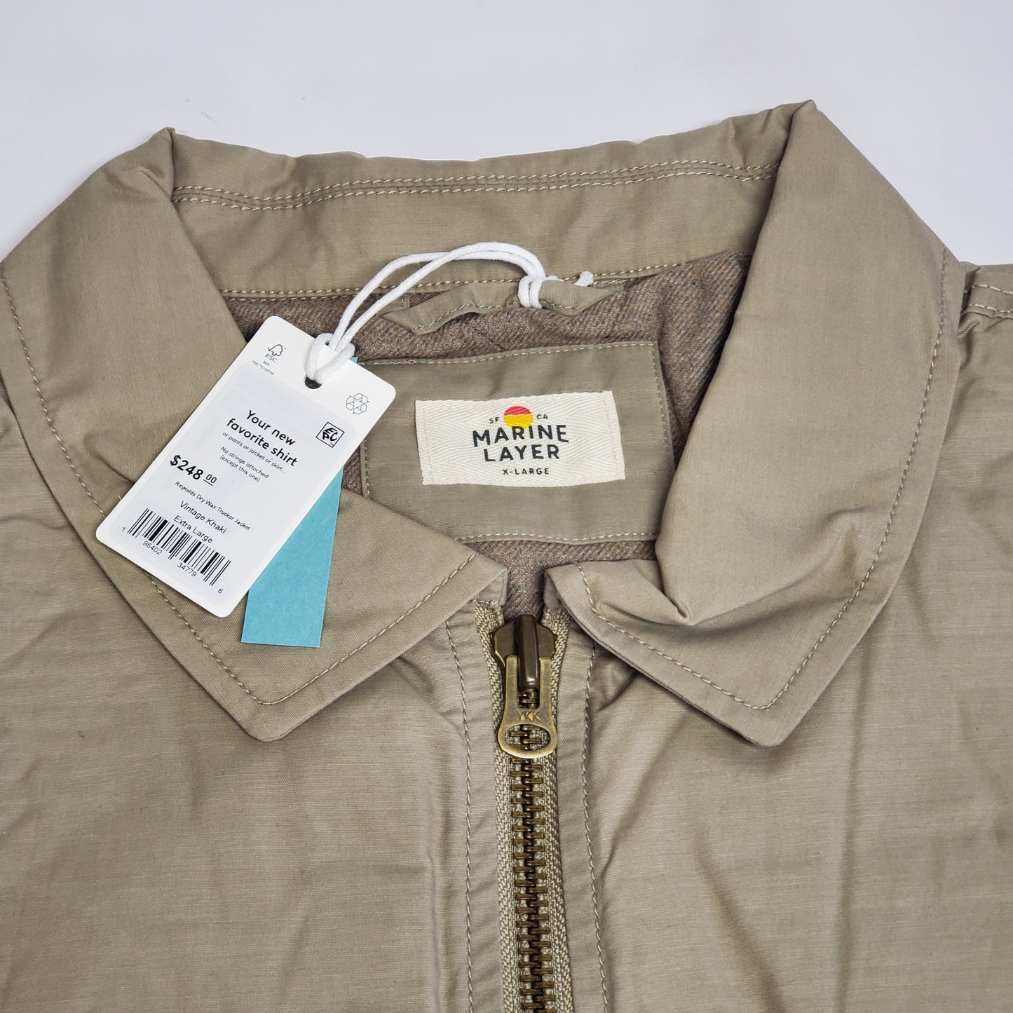 MARINE LAYER Reynolds Dry Wax Trucker Jacket Men's SZ XL Vintage Khaki