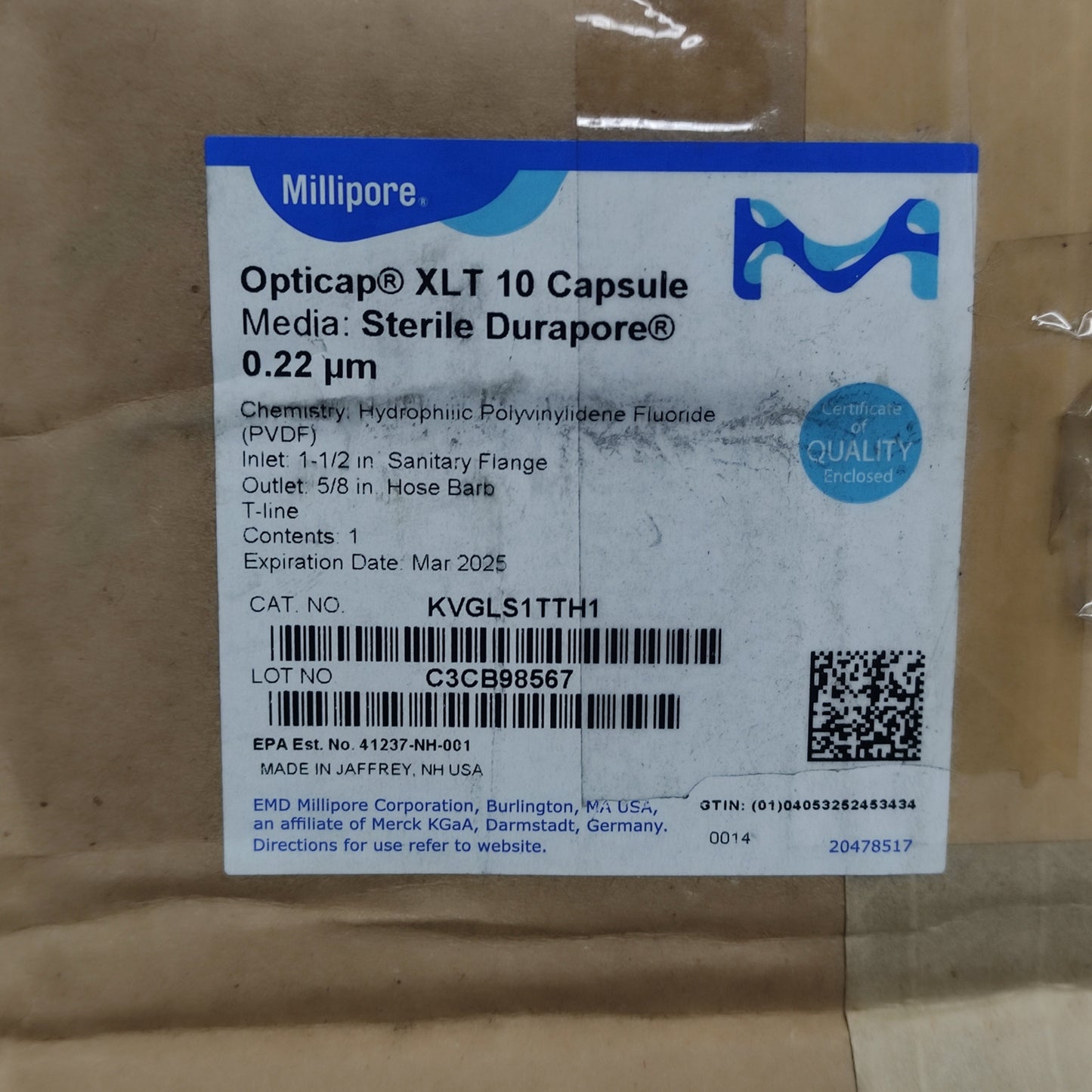 MILLIPORE Opticap Sterile XLT Capsule Filter 0.22 µm 5/8 in. (NEW)