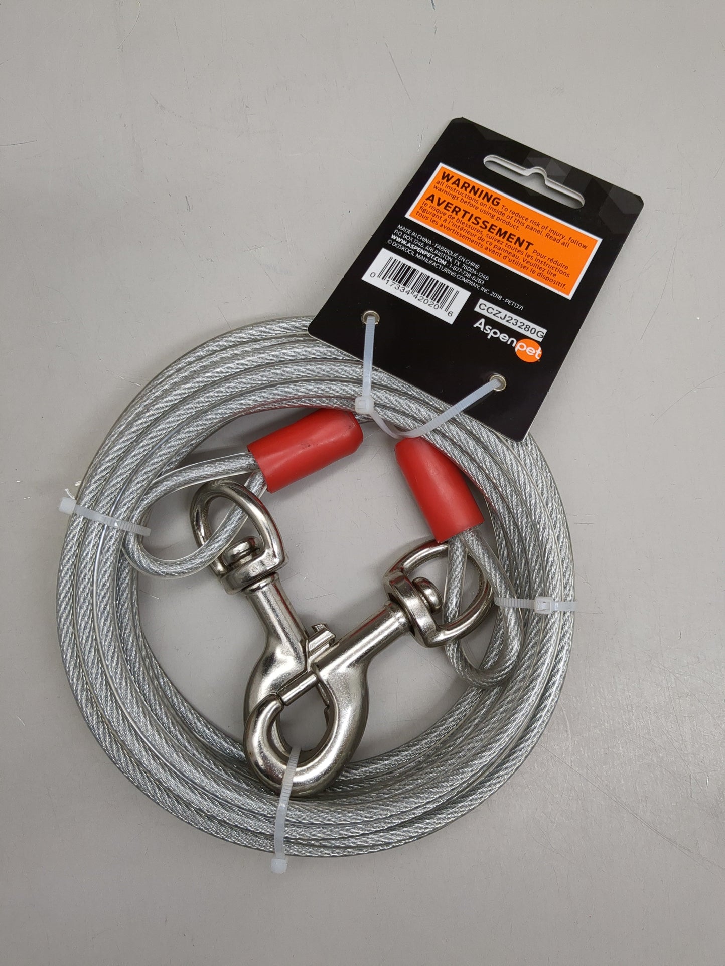 ZA@ ASPENPET Tie Out Cable 20' for Large Dogs up to 200 lbs. W/ Swivel Snap Hooks CCZJ23280G B