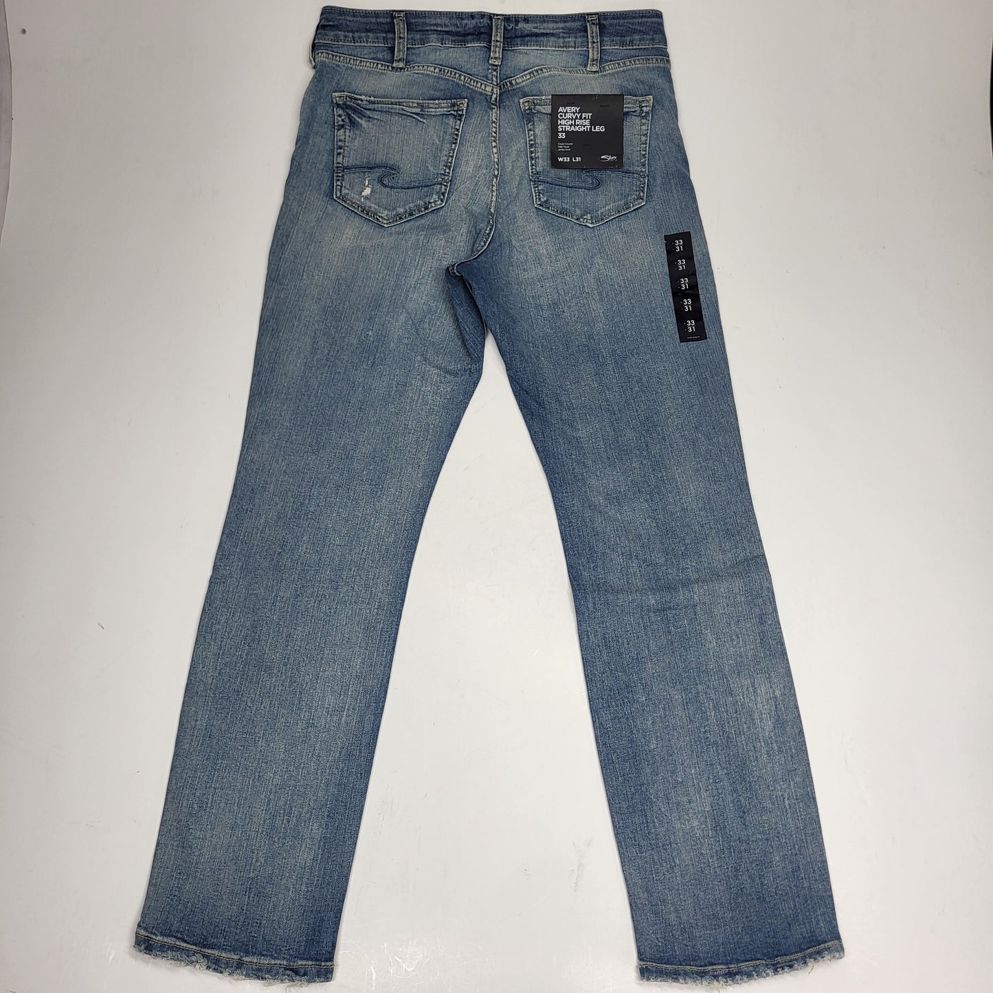 SILVER JEANS CO. Avery Curvy Fit High Rise Straight Leg Sz 33/31 Light Indigo
