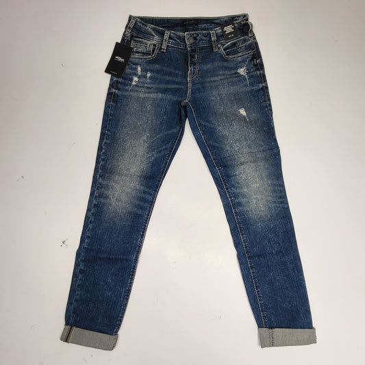 SILVER JEANS CO. Girlfriend Universal Fit Mid Rise Skinny Leg Sz 29/29 Indigo L27137SJL388
