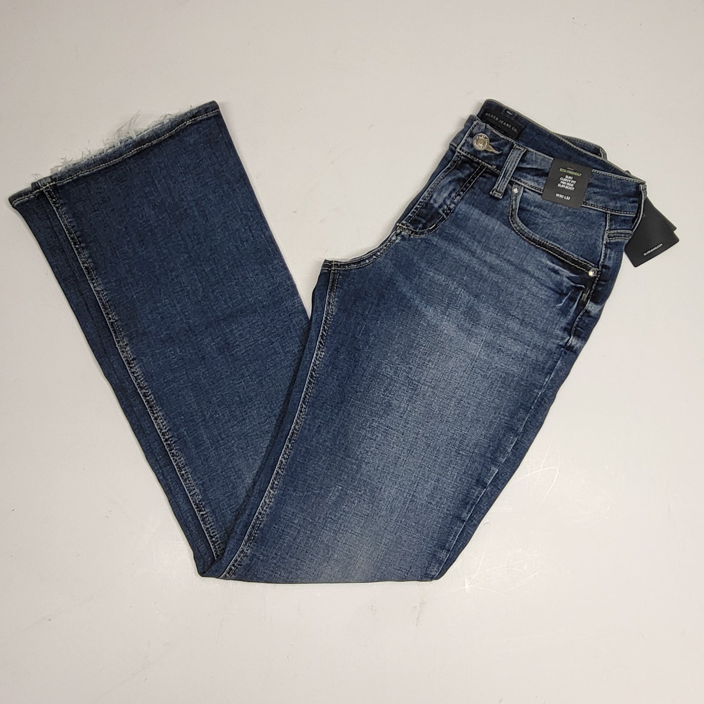 SILVER JEANS CO. Suki Curvy Fit Mid Rise Slim Boot Eco Friendly Sz 30/33 Indigo