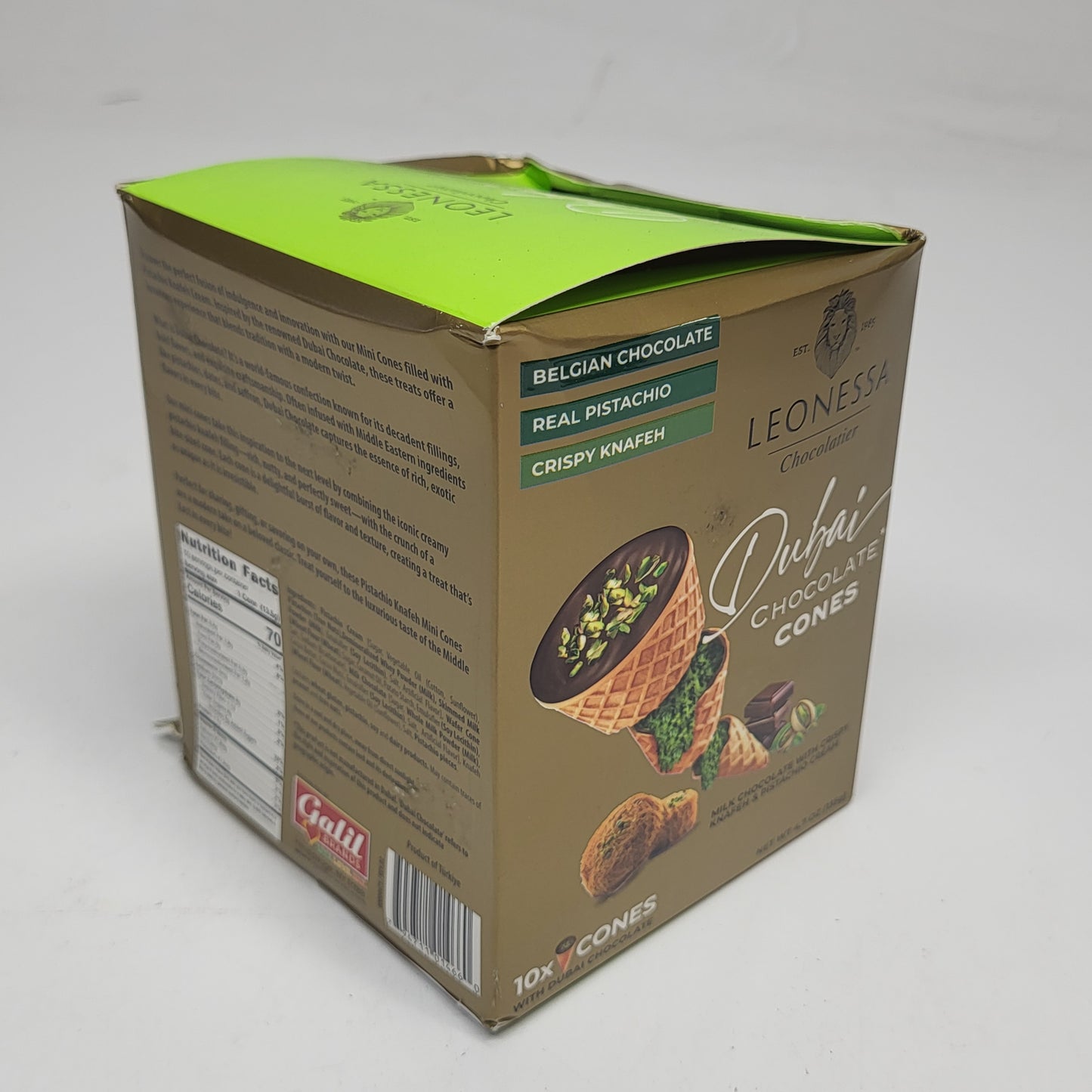 ZA@ LEONESSA (12 PACK) Chocolatier Dubai Chocolate Cones 10 Count (As Is)