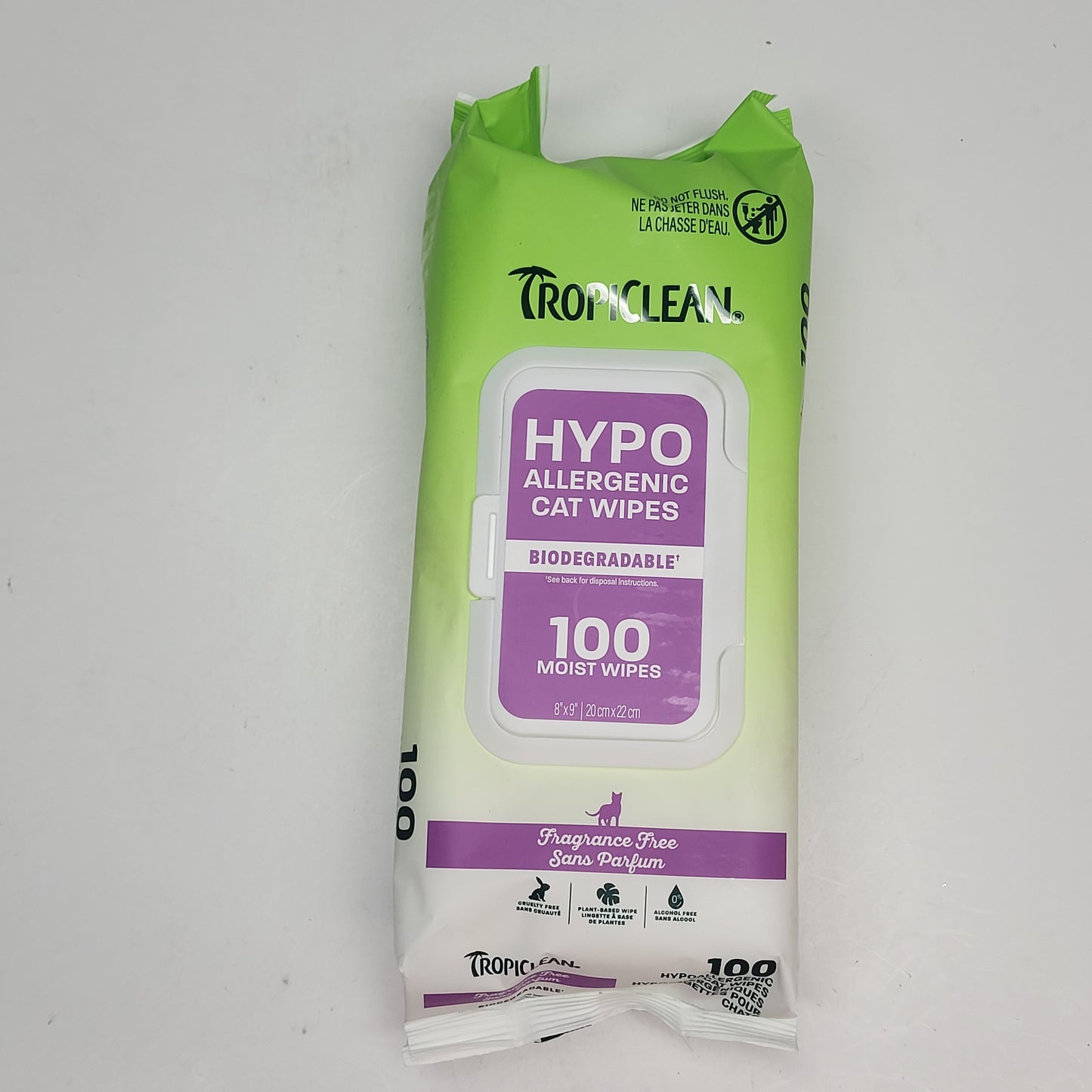 TROPICLEAN (2 PACK) Hypo Allergenic Cat Wipes Biodegradable 100 Wipes Each