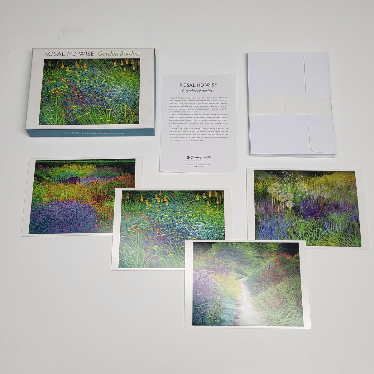 POMEGRANTE (20 PACK) Rosalind Wise Garden Borders Notecards W/ Envelopes 4x6"