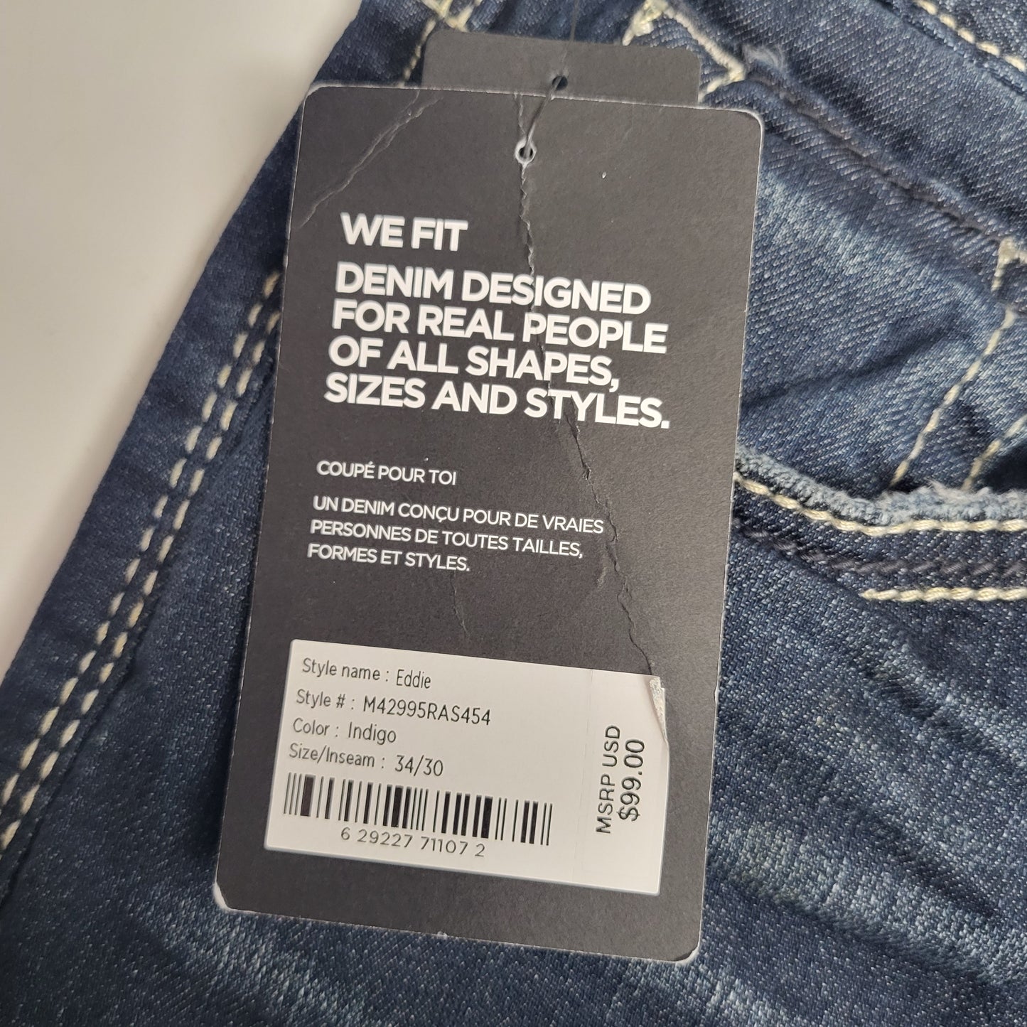 SILVER JEANS CO. Eddie Tapered Leg Relaxed Fit Sz 34/30 Indigo M42995RAS454