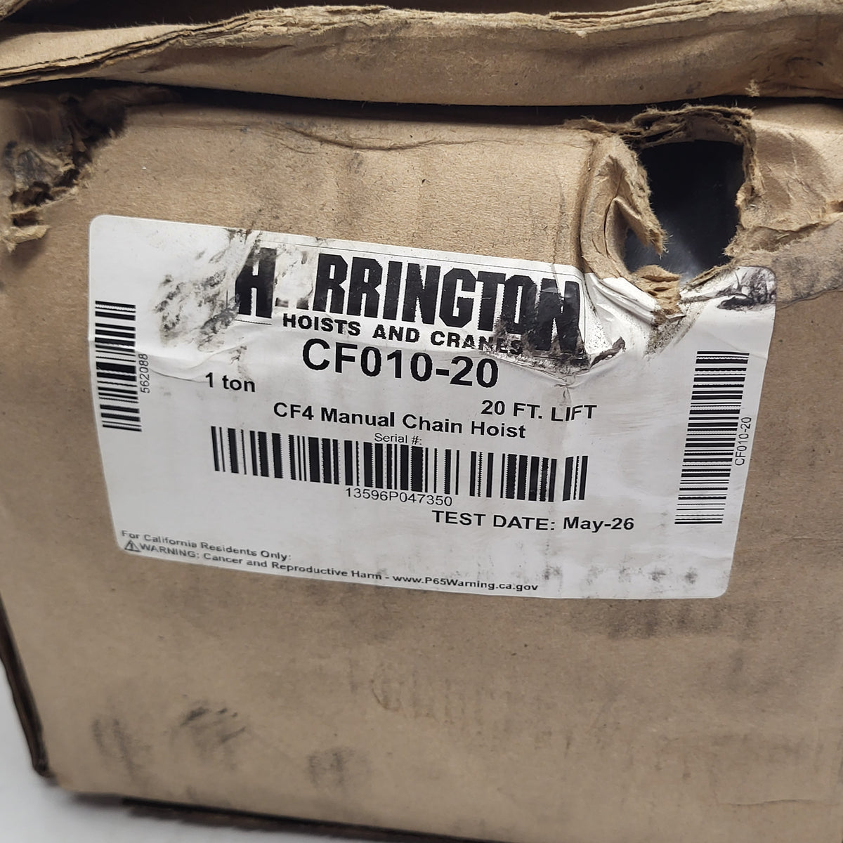 HARRINGTON  1 Ton Manual Chain Hoist Hook Mount Lift 20 Ft. Yellow CF010-20
