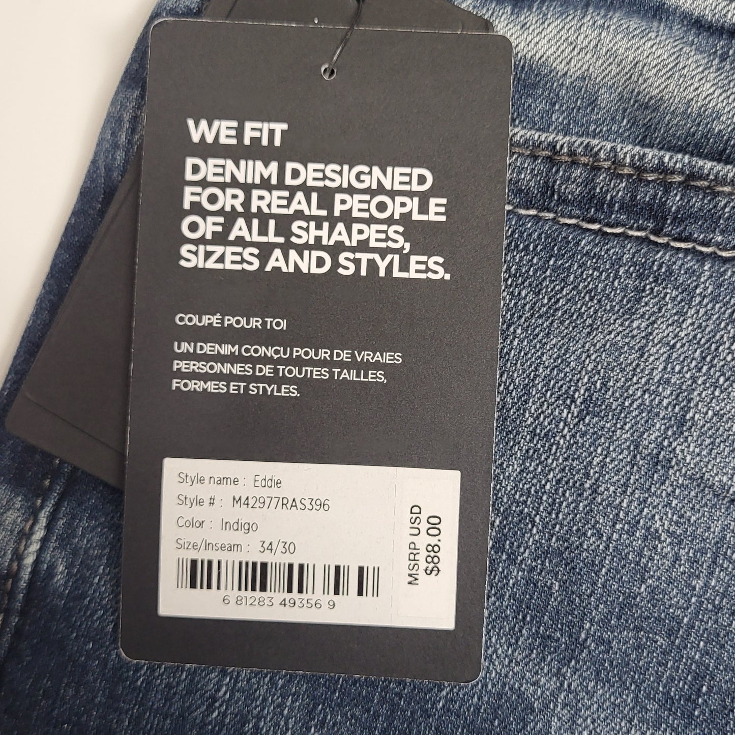 SILVER JEANS CO. Eddie Tapered Leg Eco Friendly Sz 34/30 Indigo M42977RAS396