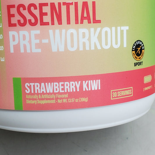 RAW NUTRITION Essential Pre Workout 30 Serv 13.97 OZ Strawberry Kiwi BB 03/27