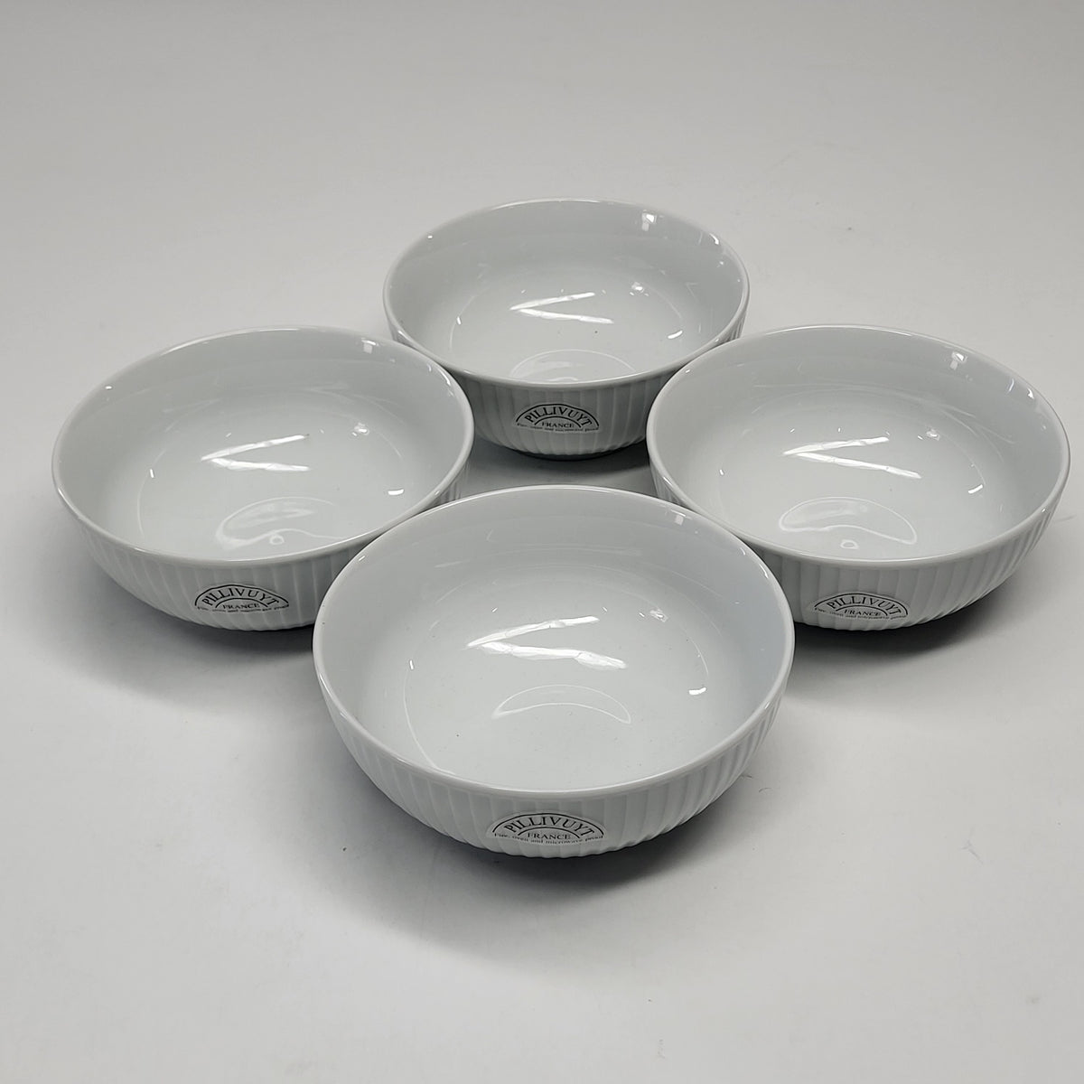 PILLIVUYT (4 PACK) Plisse Porcelain Cereal Bowls 6 oz All White 174215BL